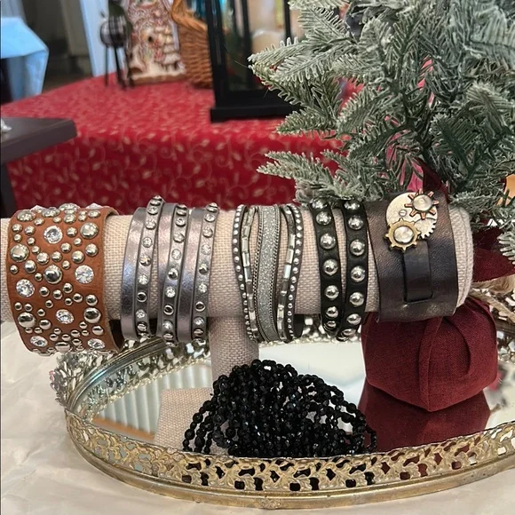 Silver and Black Studded Bracelets Collection - Picture 1 of 8
